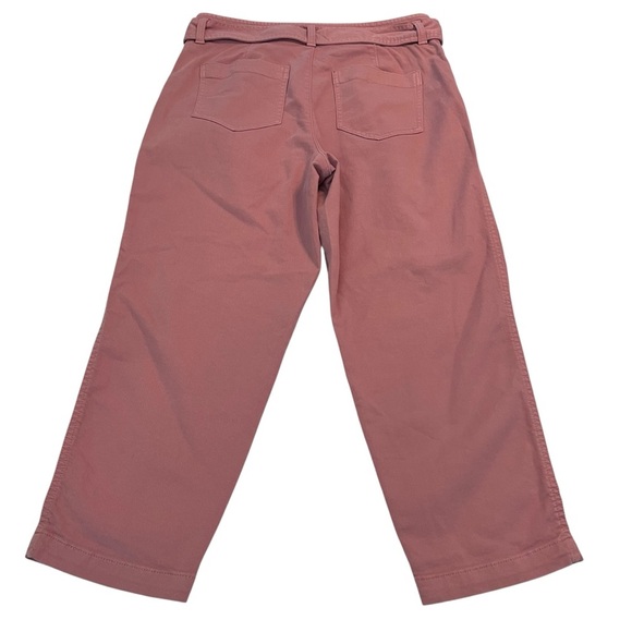 LOFT 10P Pink Belted Wide Leg Cropped Pants High Rise Cotton Blend - Picture 5 of 7